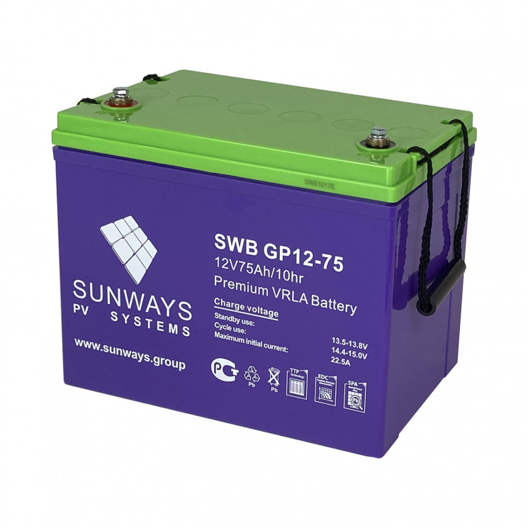 Аккумуляторная батарея SUNWAYS GP 12-75 купить в Екатеринбурге